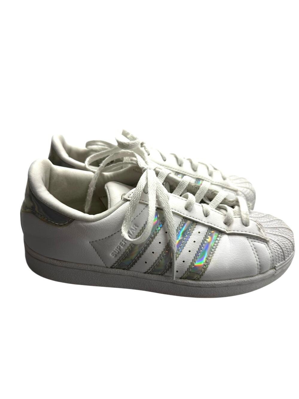 Adidas Superstar Kids Shoes White Leather Iridescent Stripes Size 2.5